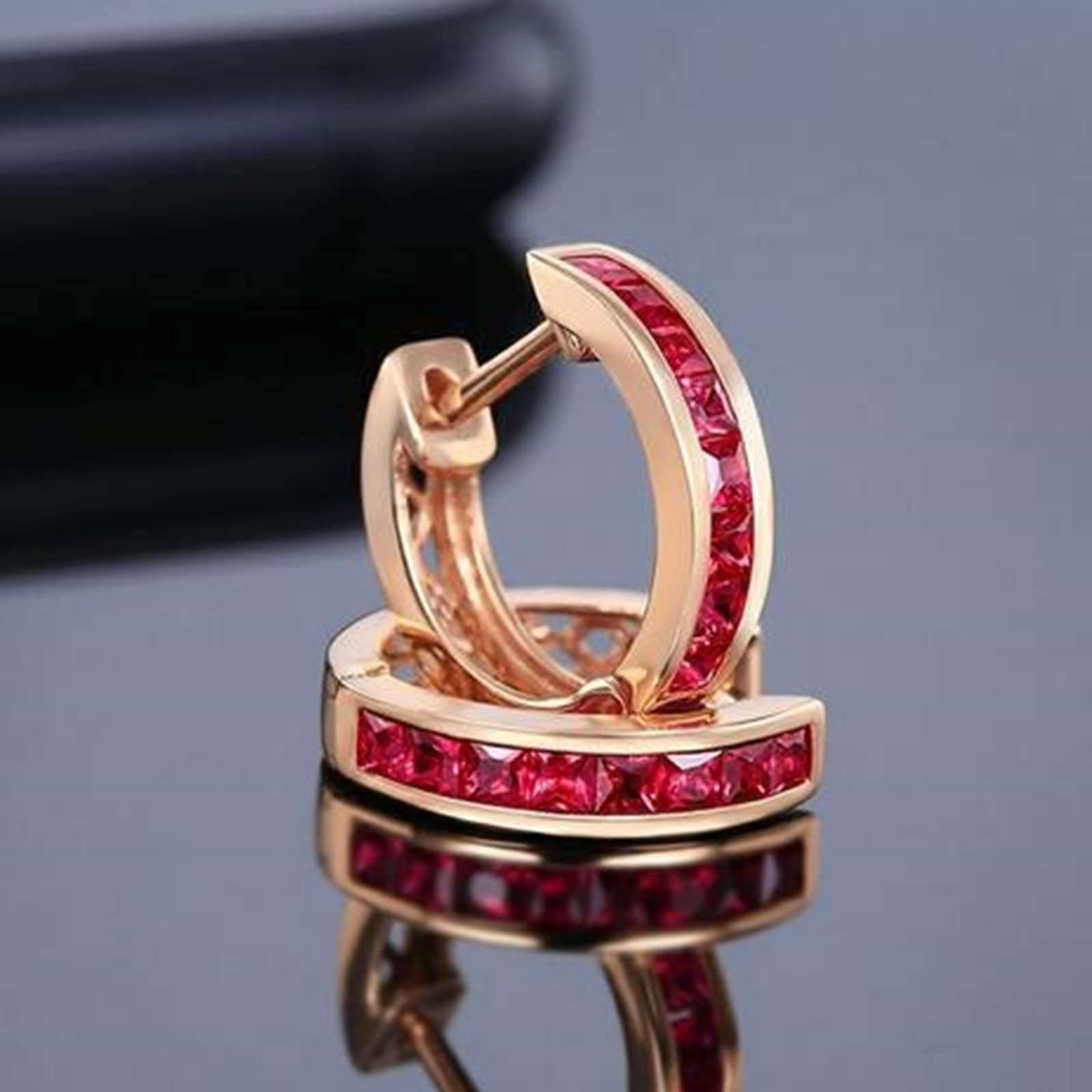 AMDXD Kolczyki vintage różowe złoto 18K 750, 0,58 ct rubinowe kolczyki czerwone Hoop Creole biżuteria do uszu czerwone złoto Au750 prawdziwe złoto biżuteria, 18-karatowe czerwone złoto (750), Rubin
