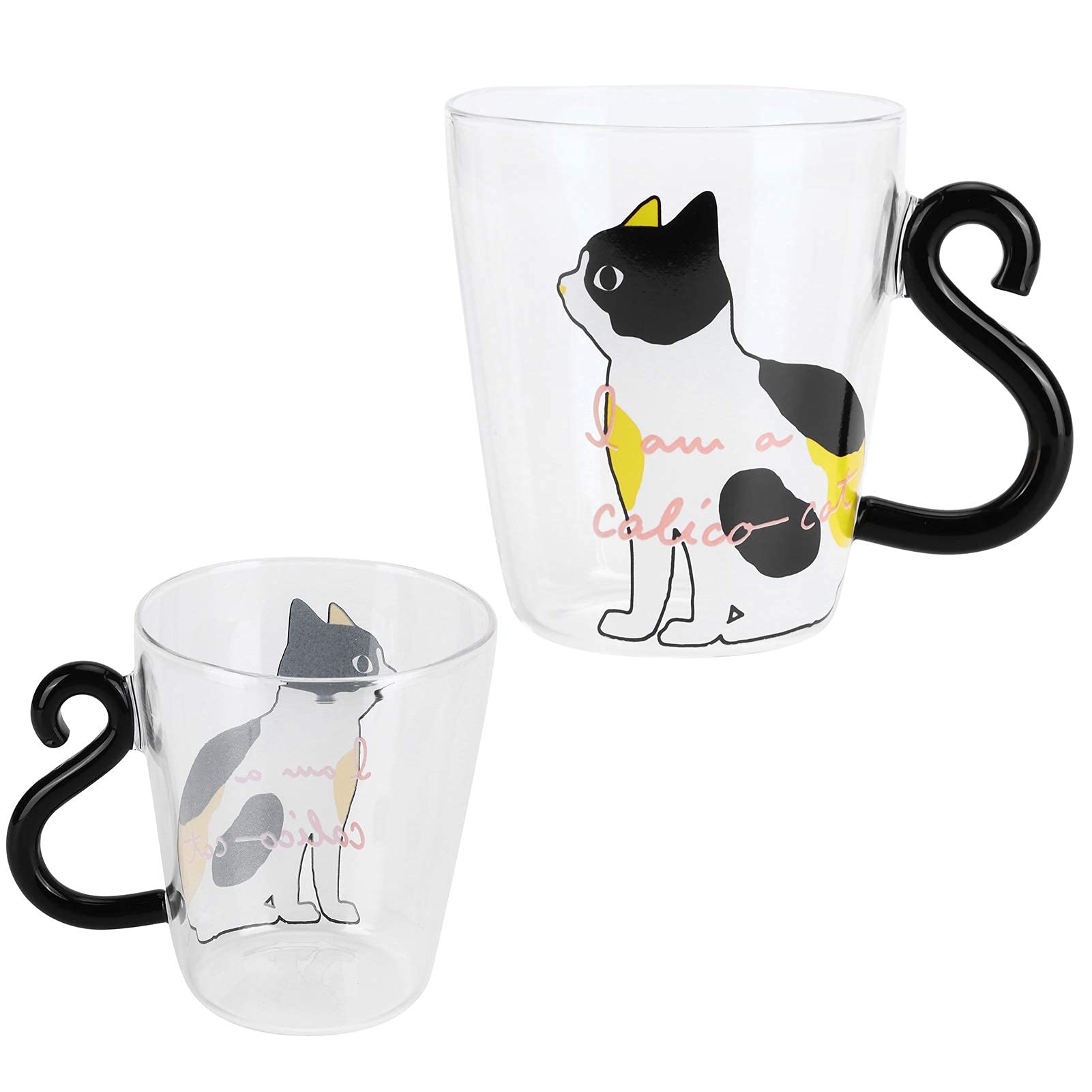 2 tazas de cristal con forma de gato, 300 ml, taza de café de vidrio de borosilicato alto, taza de leche de cristal, vaso transparente para bebidas de jugo de té (gato blanco)