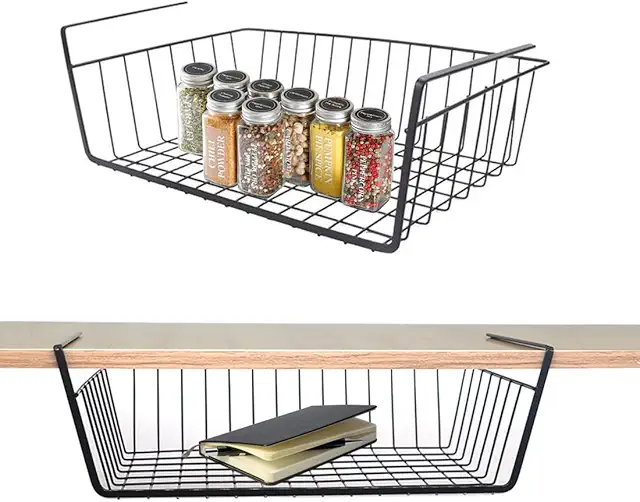 WEERSTONE Under Shelf Storage Basket - 2-Pack Black Metal Wire Organizer