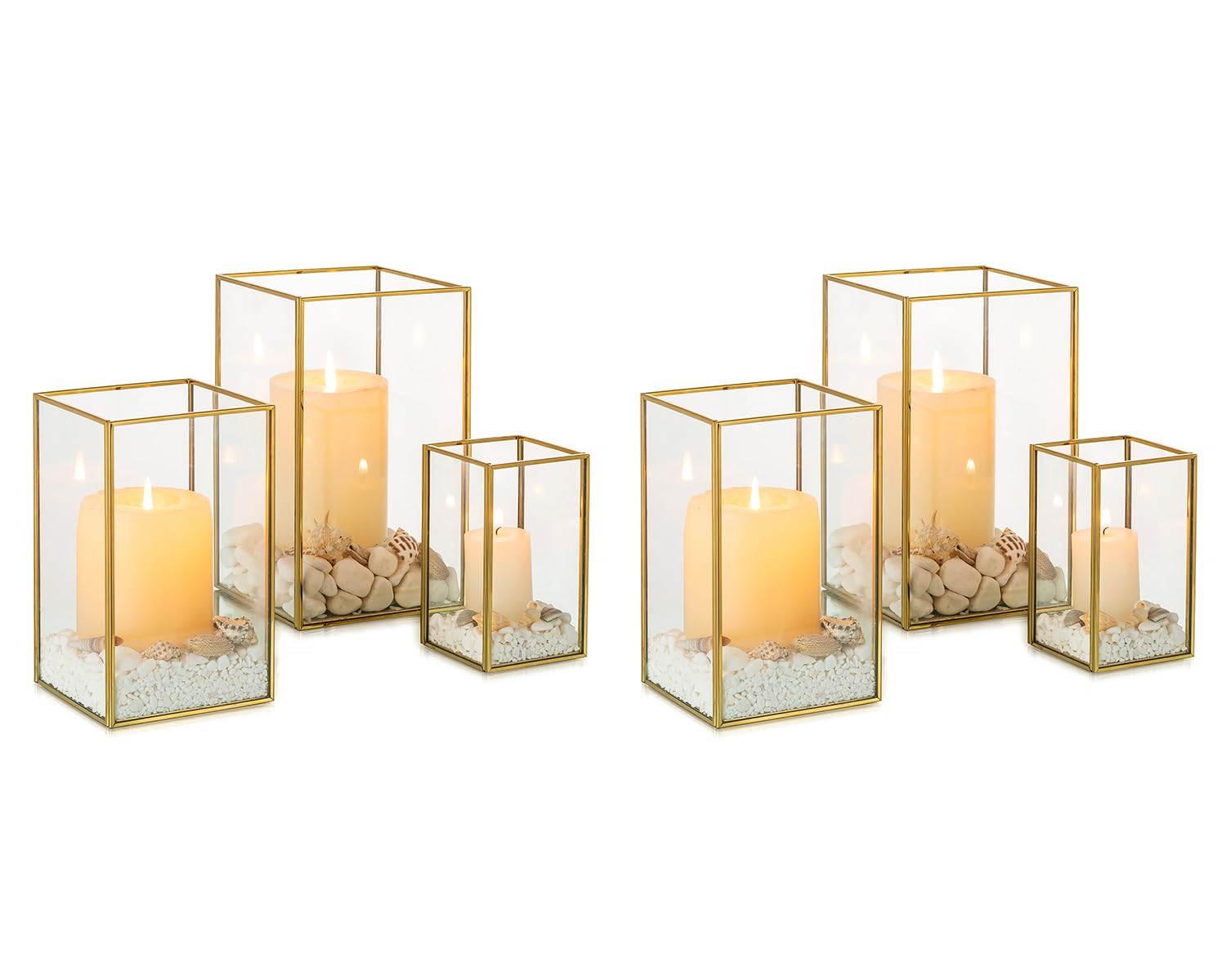 NUPTIO Hurricane Candle Holder Centerpieces: 6 Pcs Decorative Glass Candles Lantern with Gold Metal Frame Modern Pillar Candle Holders for Wedding