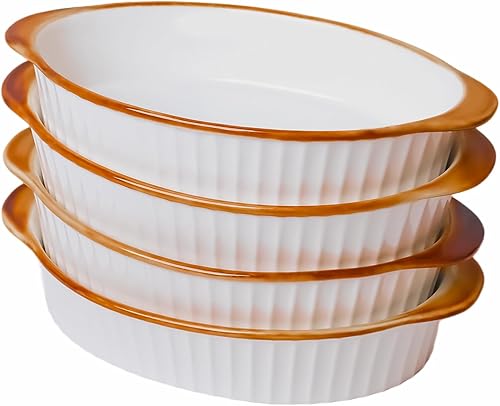 Miniatura 10 de LEETOYI Juego de 4 moldes ovalados de porcelana para gratinar, para 1 o 2 personas, utensilios para hornear con doble asa para cocina y hogar