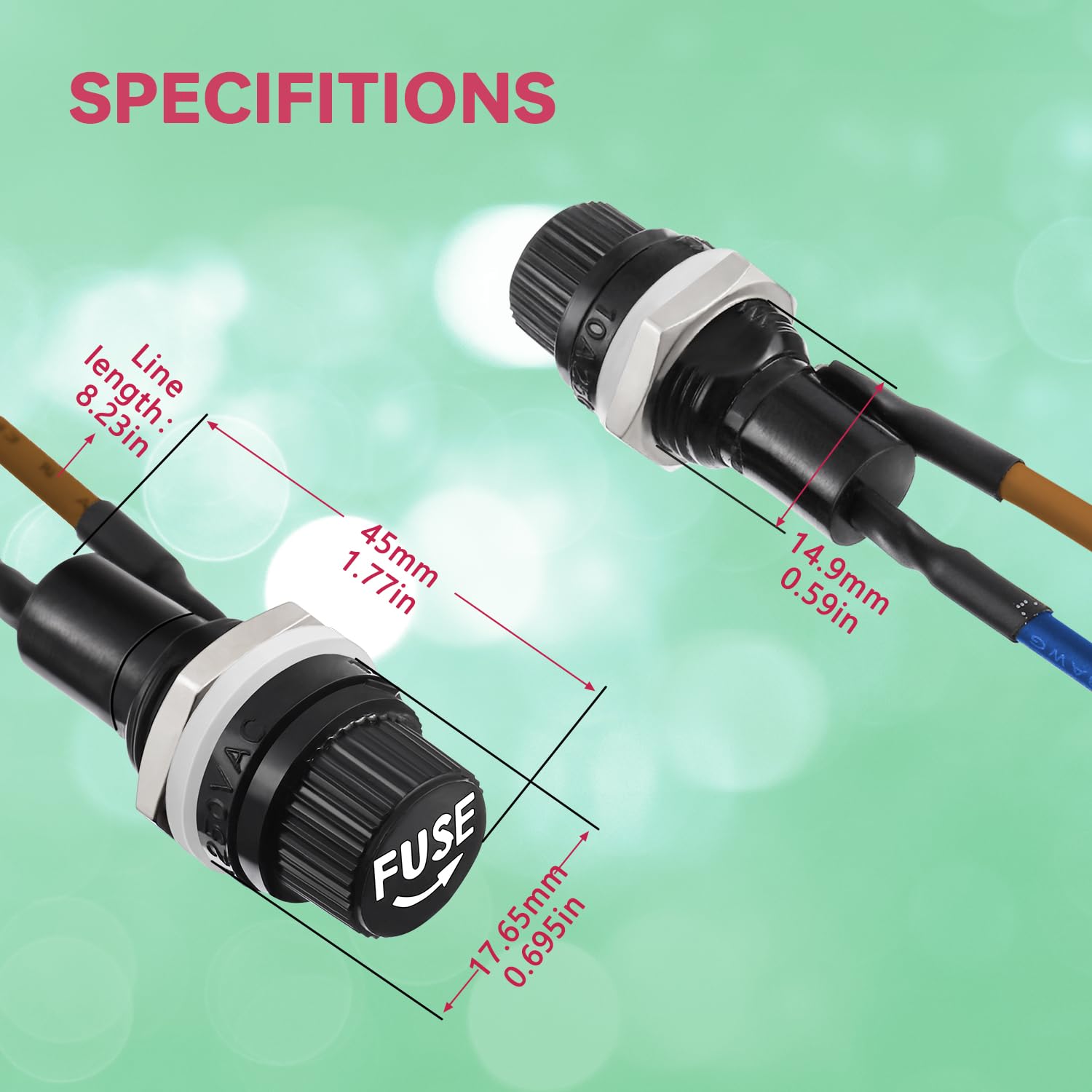 EPLZON 6X30mm Black Screw Cap Fuse Holder 250 VAC 10 A 125 VAC 15 A with Pre-Soldered Wires and 10A/15A Fast Blow Glass Fuse kit - Image 2