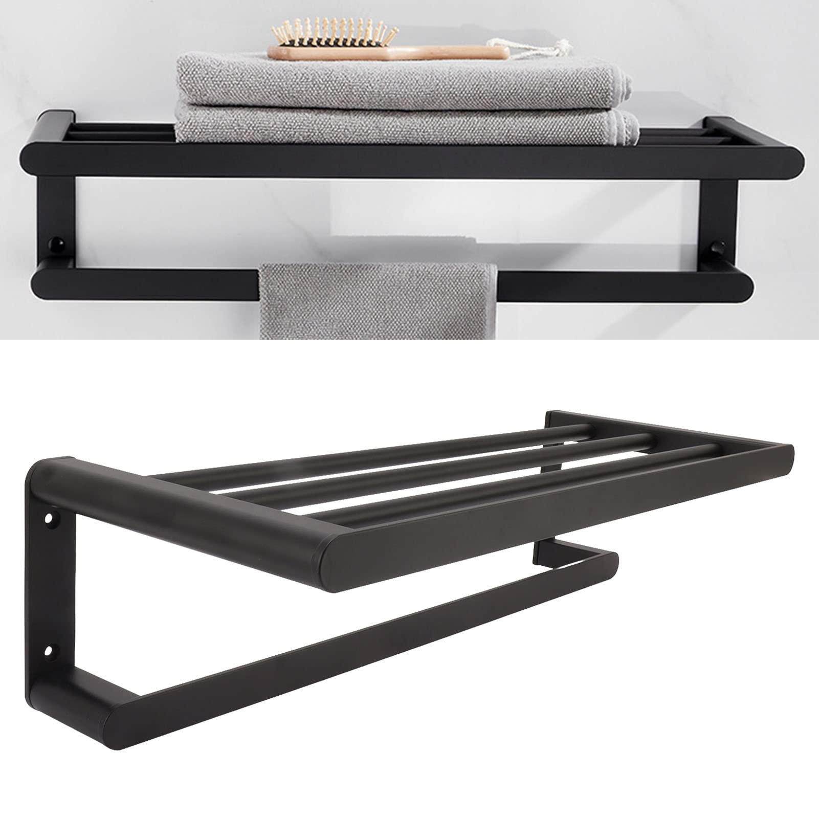 Półki łazienkowe Wieszak na ręczniki łazienkowe Space Aluminiowa półka na ręczniki do montażu na ścianie Wiertarka czarna (Black 50cm)