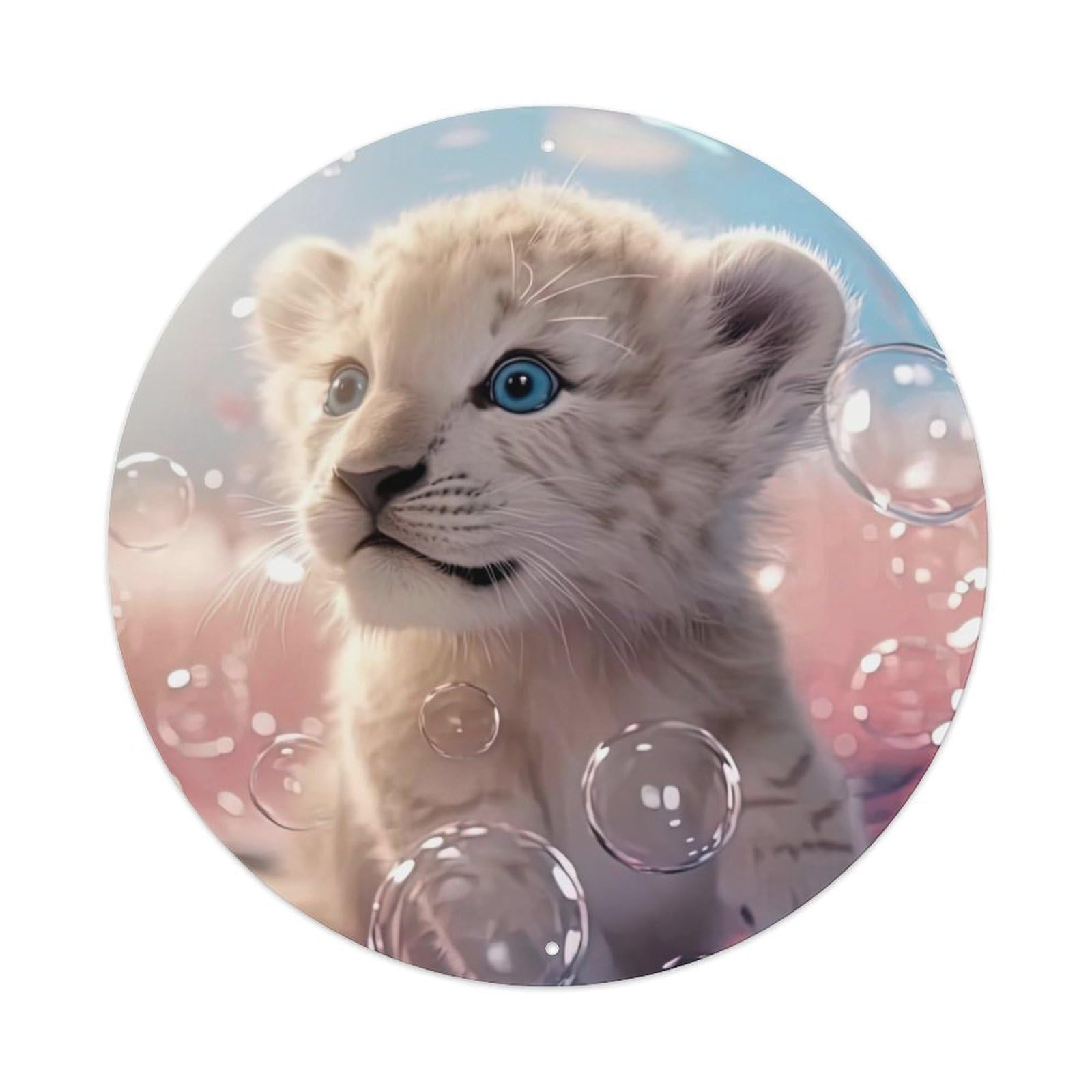 Wildlife Artwork Cute Snow Leopard Vintage Metal Tin Sign Plaque Wall Decor for Cafe, Club, Garden Round Metal Poster 8x8Inch