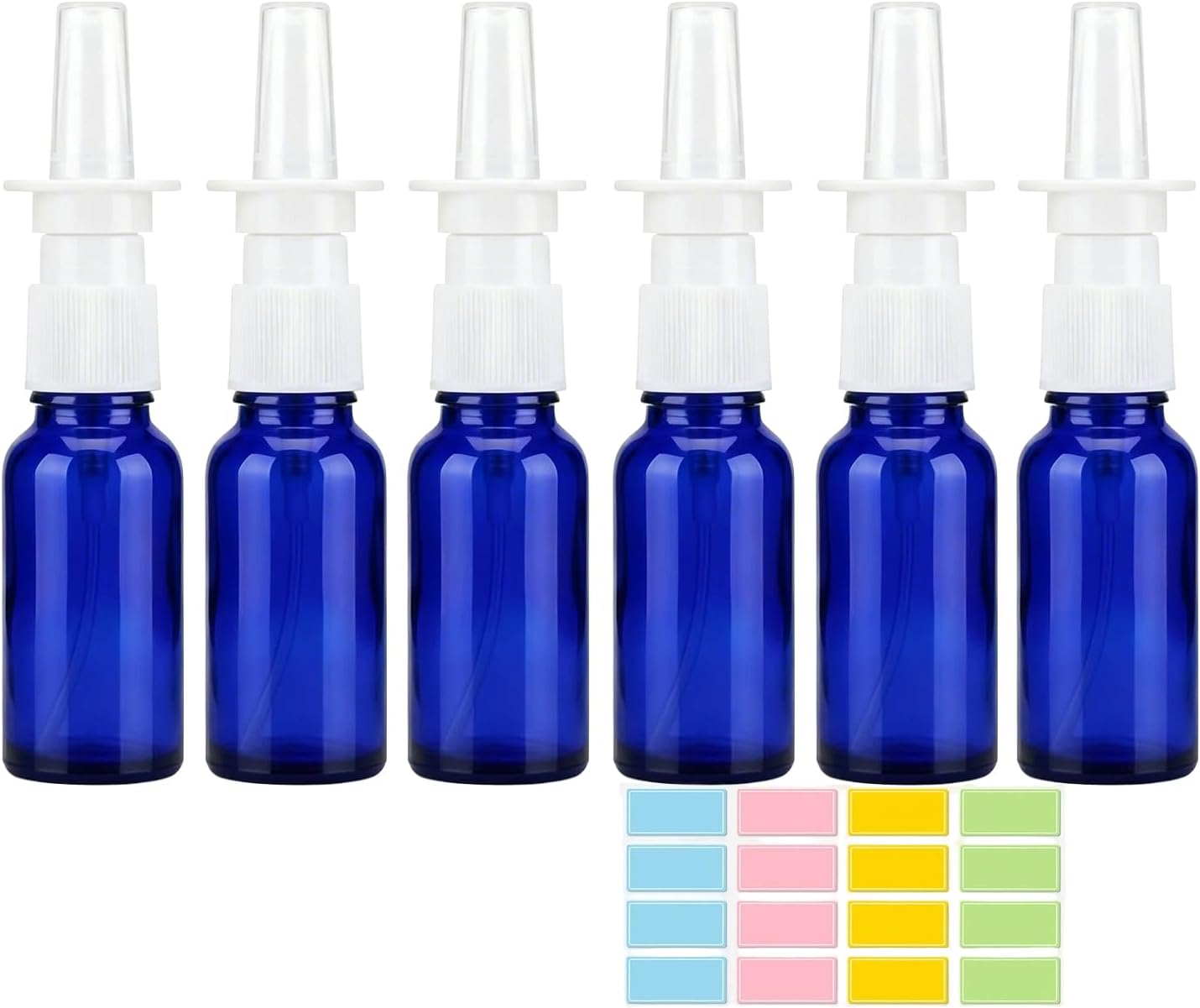 6PCS 0.17oz Blue Glass Nasal Spray Bottles with Colorful Labels