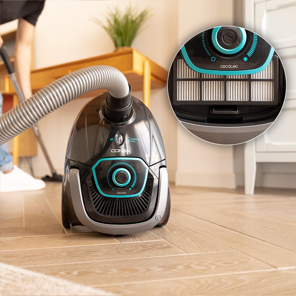 Cecotec Aspirateur Traîneau avec Sac de 2,5 L Conga Powerbag 2500 Plus. 850 W, Filtration Haute Efficacité, Tube Télescopique en Métal, Comprend des Accessoires Adaptés aux Meubles et aux Coins.