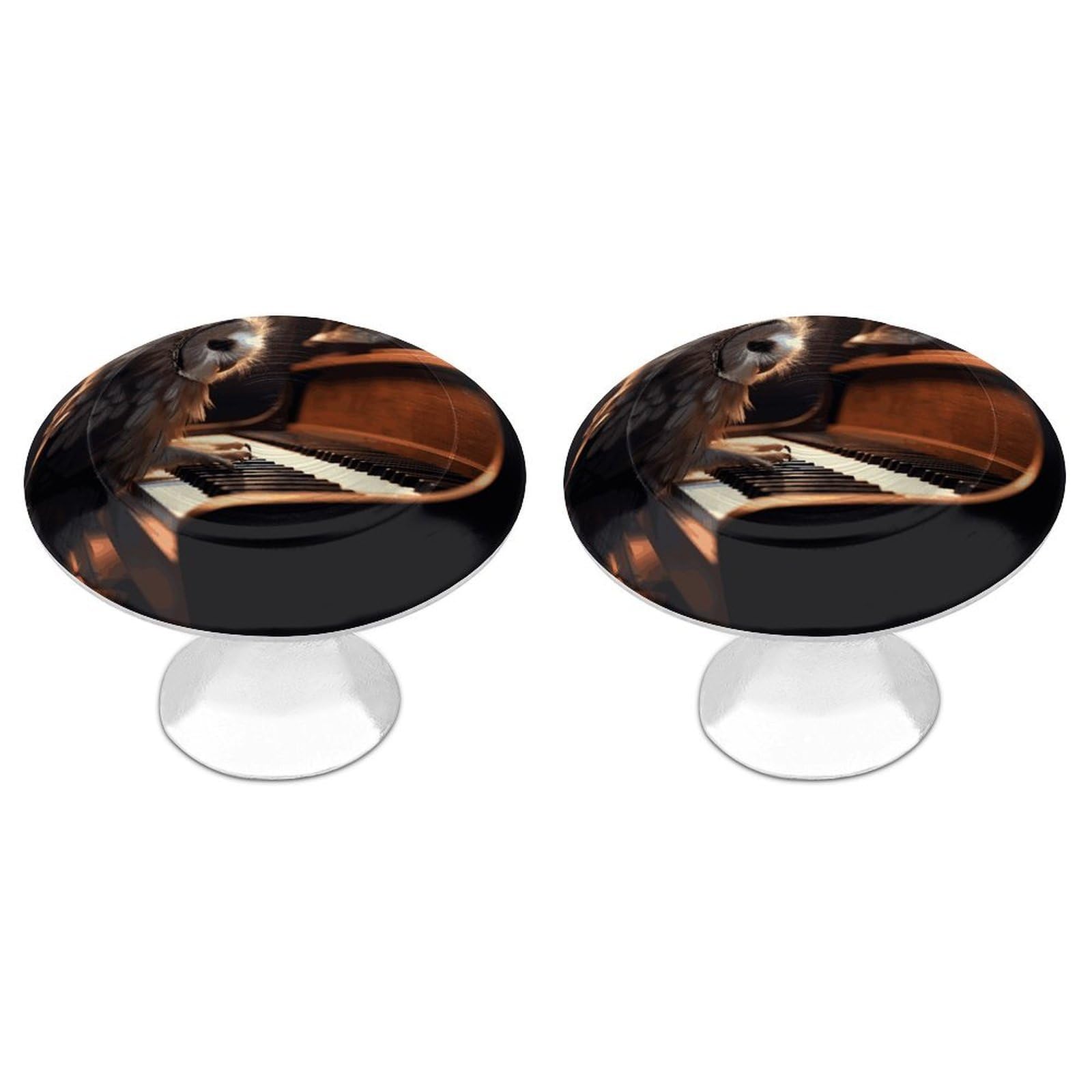 Fodpand White 2 Pack Cabinet Knobs 1.1 Inch Single Hole Drawer Pulls Handles Decorative Owl Plays Piano Furniture Knobs For Dresser Kitchen Bathroom Cupboard Wardrobe Vanity Closet Door Hardware
