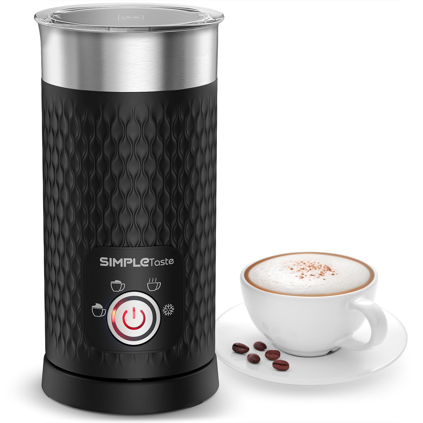 SimpleTaste Milchaufschäumer Elektrisch, Handheld Milchaufschäumer Edelstahl Standfuß