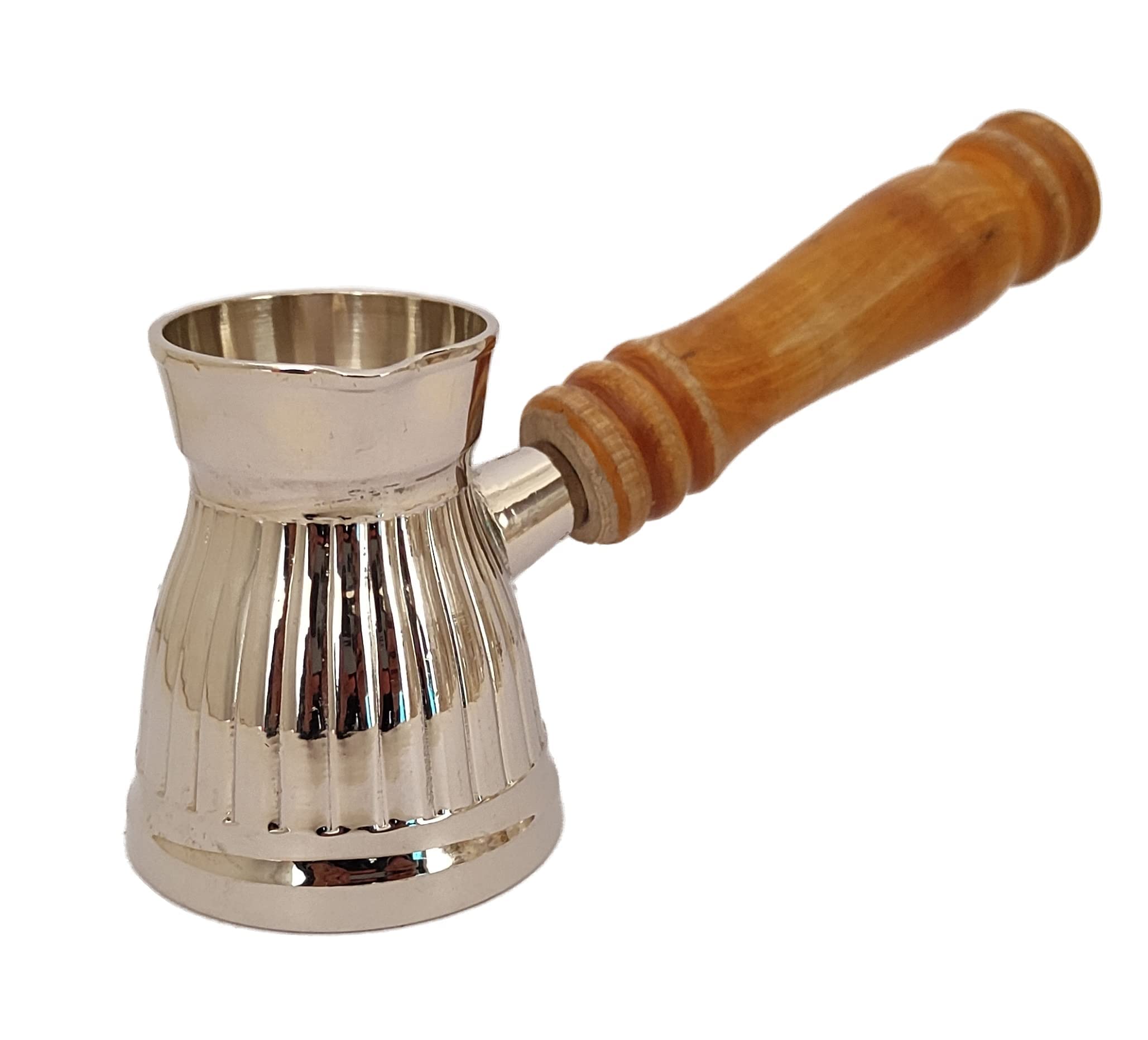 Sharvgun Handmade Silver Antique Brass Turkish Greek Arabic Coffee Pot Stovetop Coffee Maker Cezve Ibrik Briki with Wooden Handle 90 ML (3.04 oz)