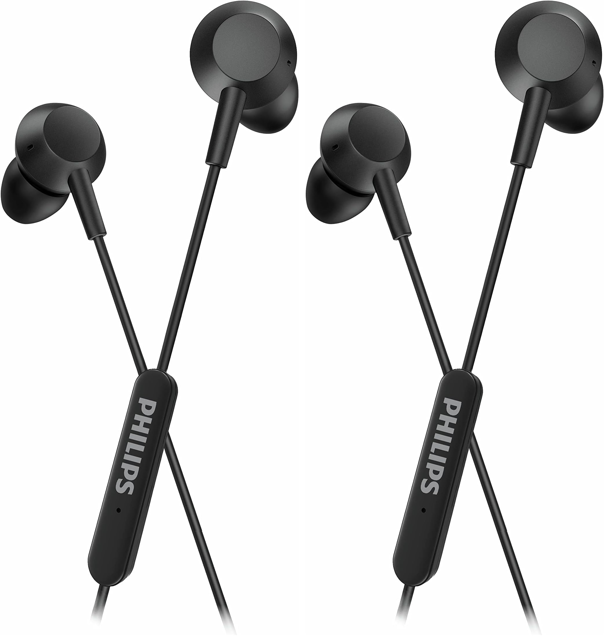 Philips TAE5008BK/00 Auriculares Intrauditivos con Micrófono | Conector USB-C | Cable de 1,2 m | Control Remoto de 3 Botones | Auriculares de 3 Tamaños | Ajuste Cómodo | Negro (Black) (Paquete de 2)