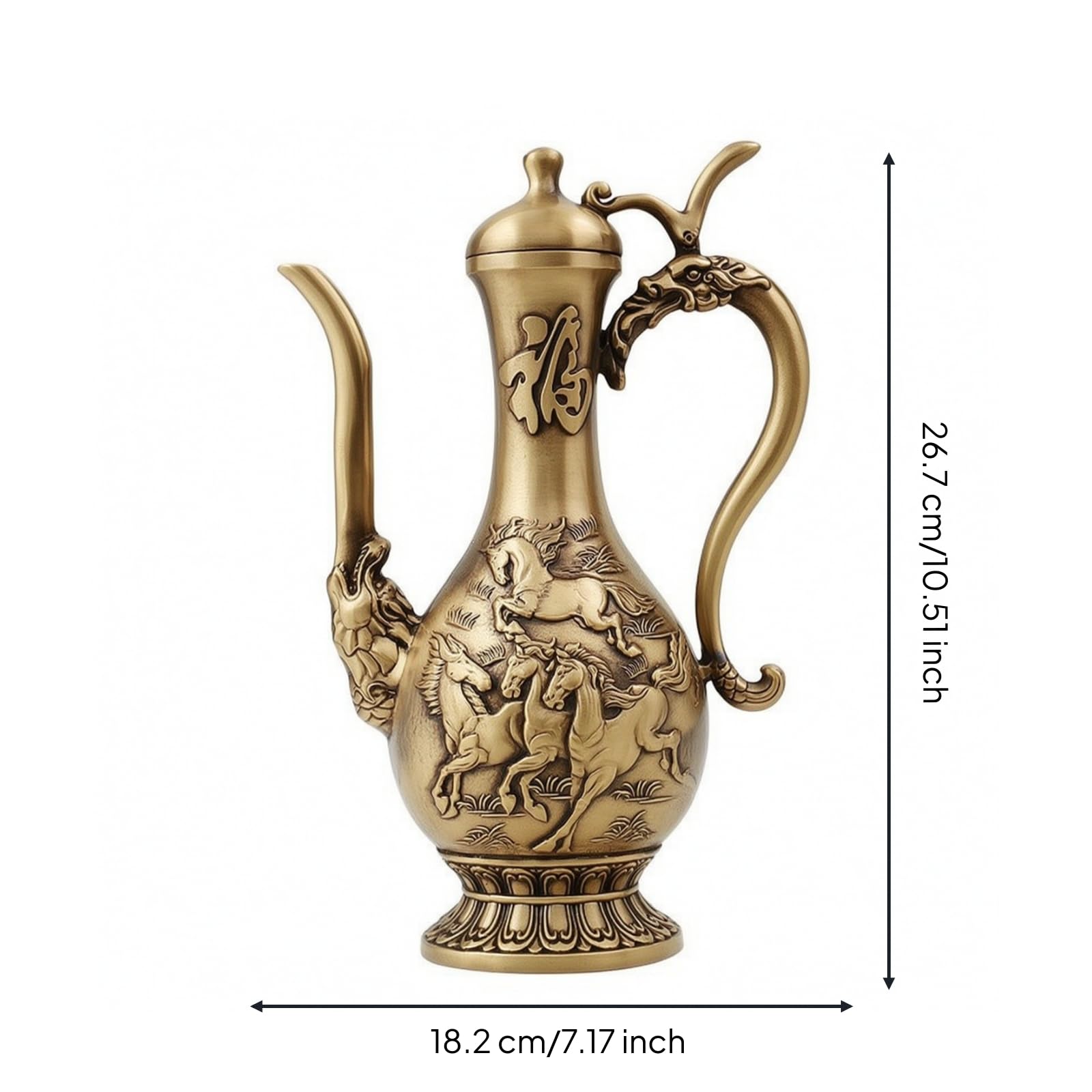 Recipiente da Vino in Metallo Decorativo Antica, Brocca con Beccuccio Allungato, Decorativa, Recipiente per Liquore, Soggiorno