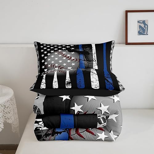 Miniatura 5 de Juego de ropa de cama para niños con temática de béisbol, estilo grunge, con bate de béisbol, baloncesto y softball, juego de edredón para la