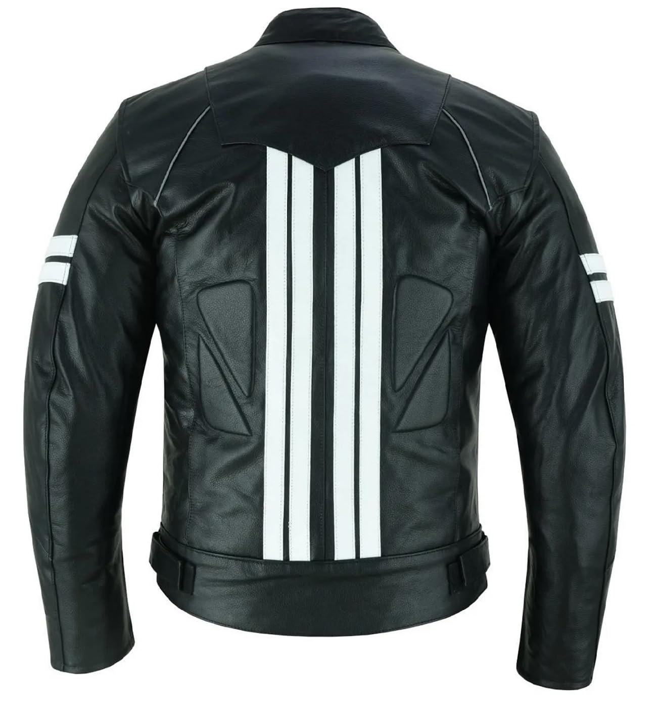 Chaqueta negra de cuero prémium para hombre con rayas blancas de contraste