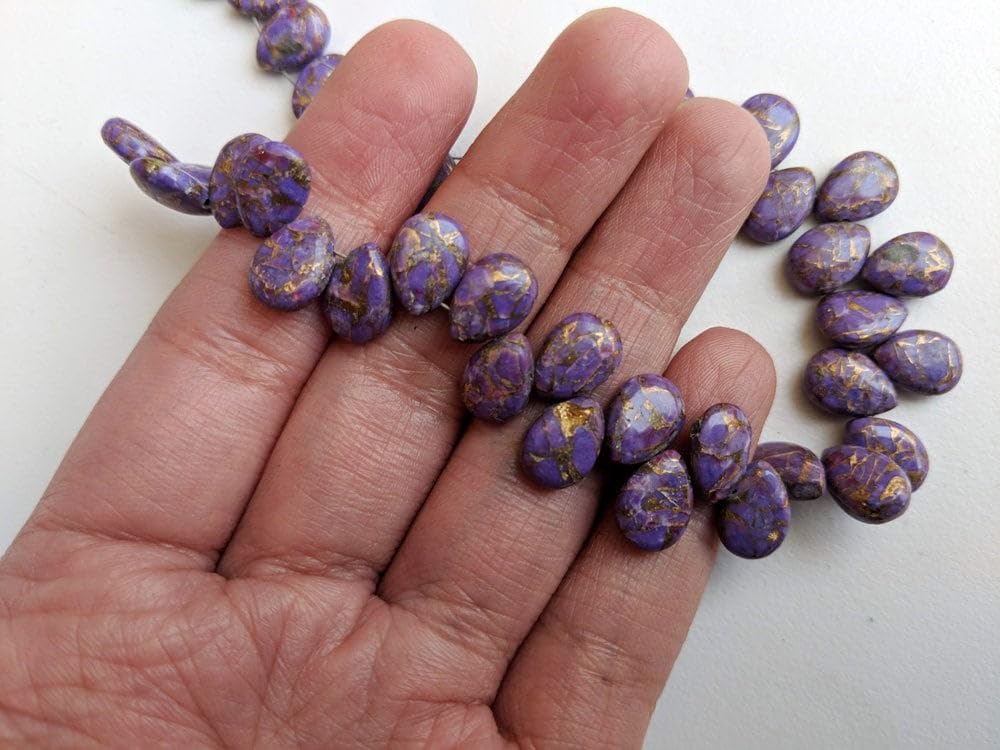 7x10mm Mojave Fioletowe miedziane turkusowe zwykłe koraliki gruszkowe, Miedziane turkusowe fantazyjne gruszki, fioletowe koraliki do biżuterii (opcje od 4 cali do 8 cali) - PDG137, 4 cale, 20 szt