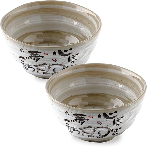 Miniatura 9 de MIno Yaki (Ware) - Cuencos de arroz japoneses hechos a mano, diseño de búho, juego de 2, 4.5 pulgadas, cuencos de cereales, cuencos de cerámica para