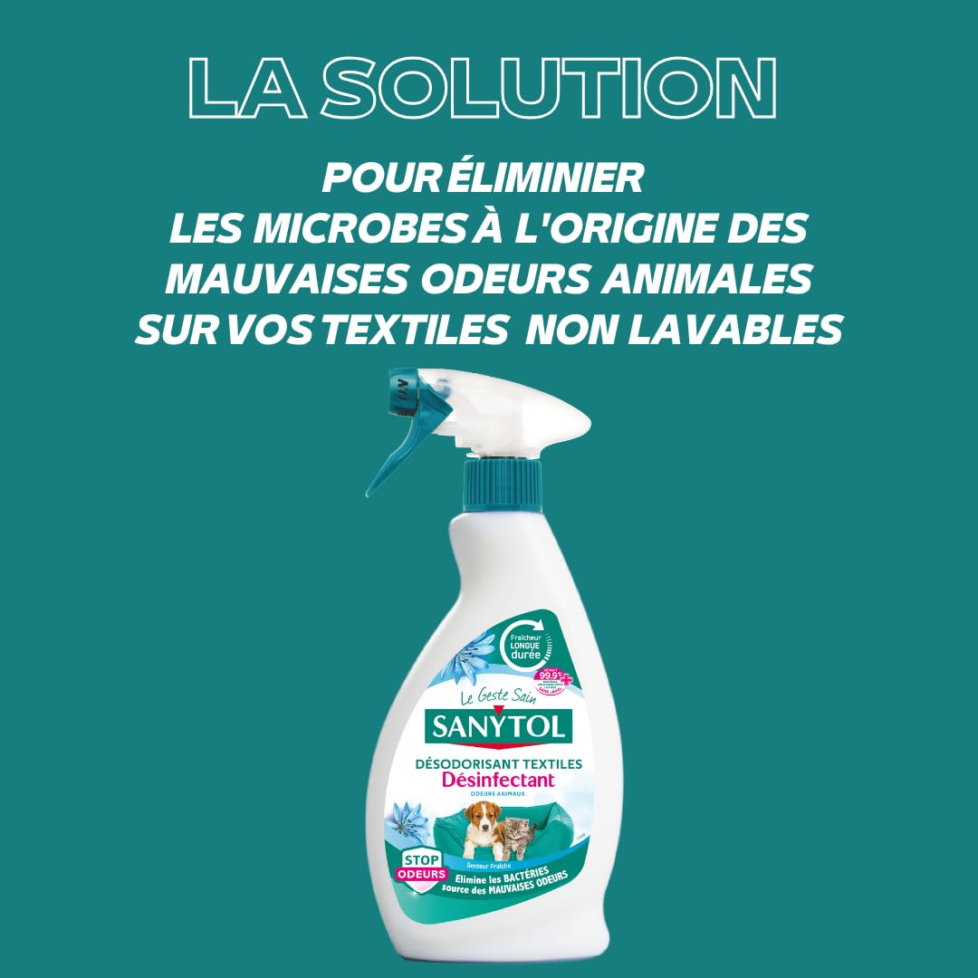 Sanytol - Deodorante Tessile Disinfettante - 500 ml - Set di 2 - Tutti i tipi di tessuti - Battericida, Virucide - Senza Residui Aggressivi - Non macchia