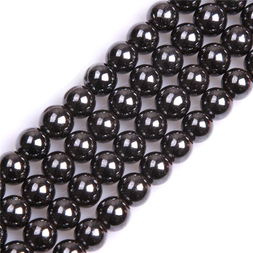GEM-Inside Natural 8mm Magnetic Black Hematite Round Gemstone Semi Precious Loose Beads for Jewellery Making 15''