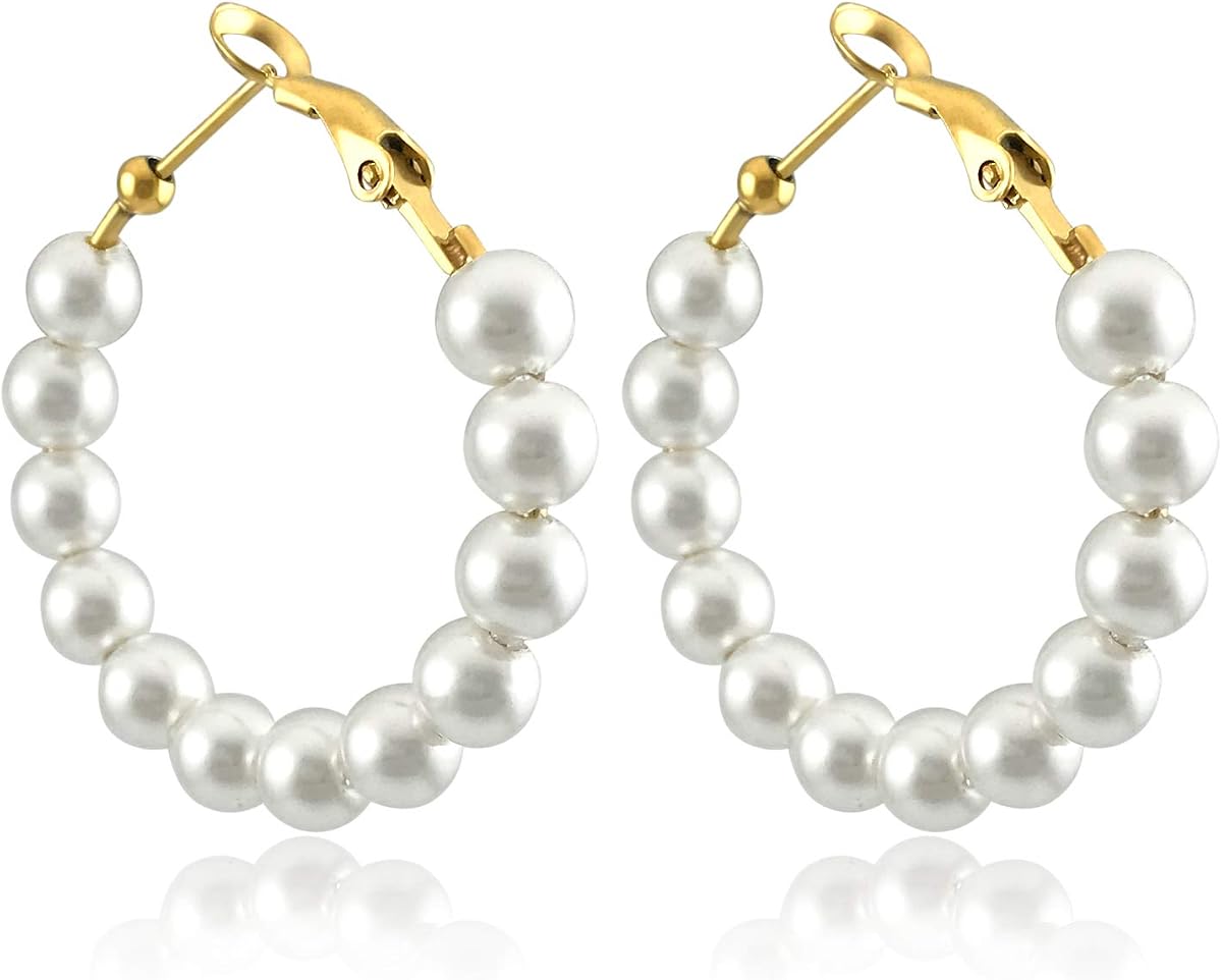 Pearl Hoop Earrings for Women Fashion Dangle Hypoallergenic Layer Earrings Drop Dangle Earrings Gifts for Women