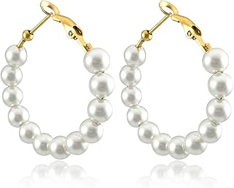 Pearl Hoop Earrings for Women Fashion Dangle Hypoallergenic Layer Earrings Drop Dangle Earrings Gifts for Women