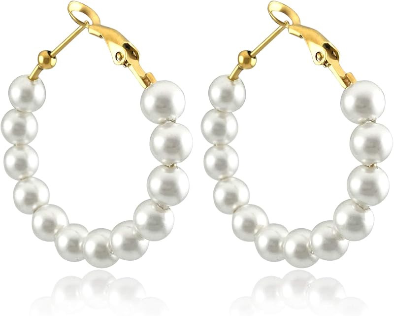 Pearl Hoop Earrings for Women Fashion Dangle Hypoallergenic Layer Earrings Drop Dangle Earrings Gifts for Women