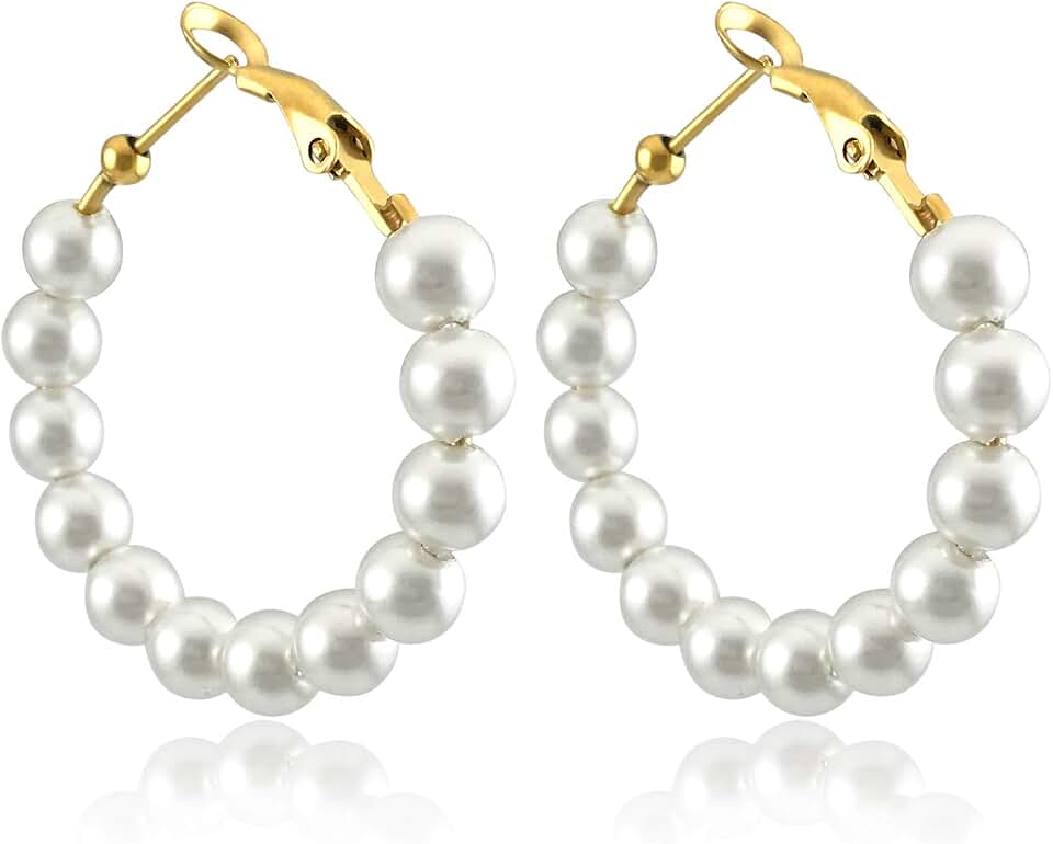 YOUFENG Pearl Hoop Earrings for Women Fashion Dangle Hypoaller...