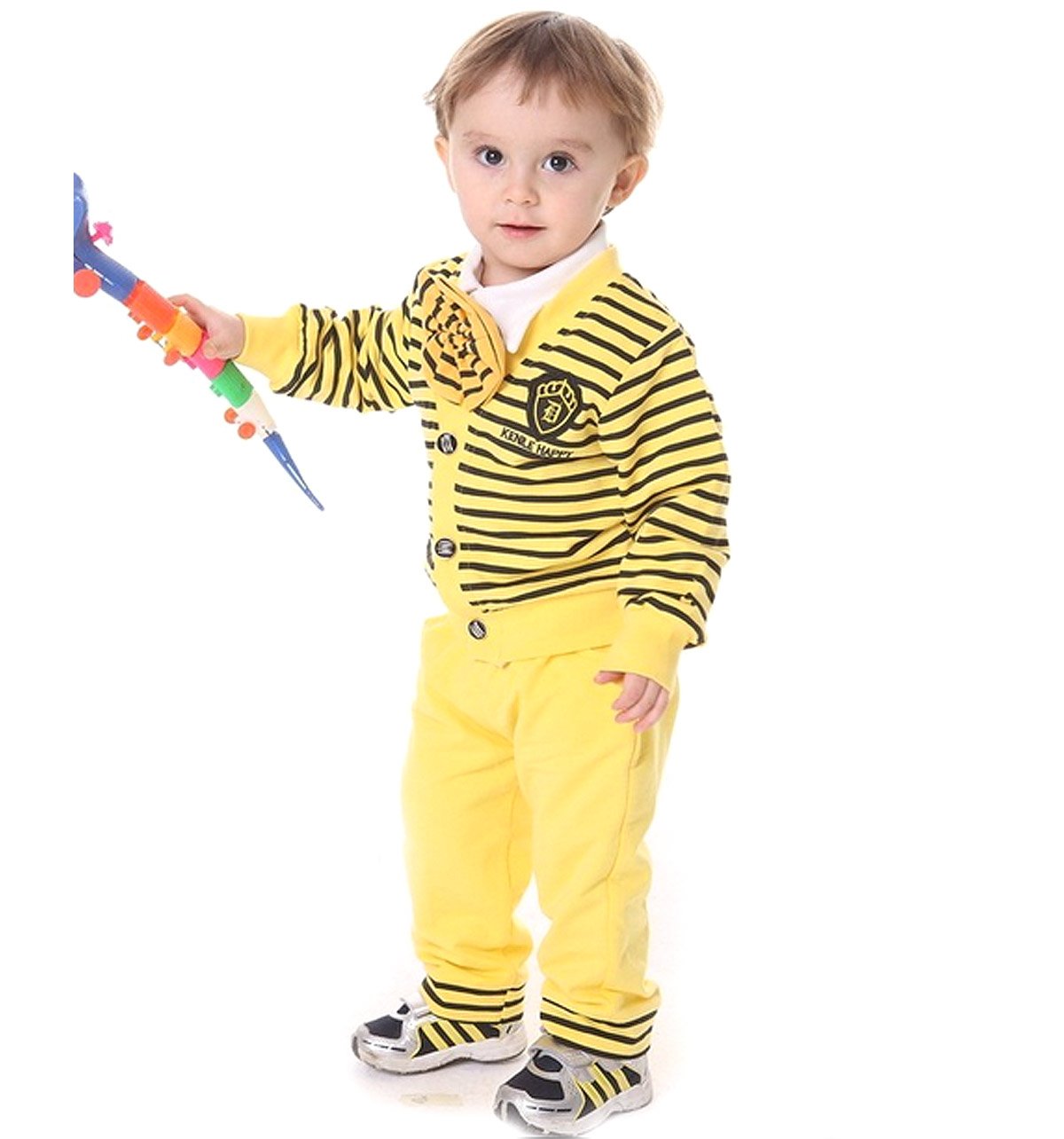 SOPO Baby Boys Cute England Set (Strip Jacket, White Shirt, Pants) 9-24m Yellow