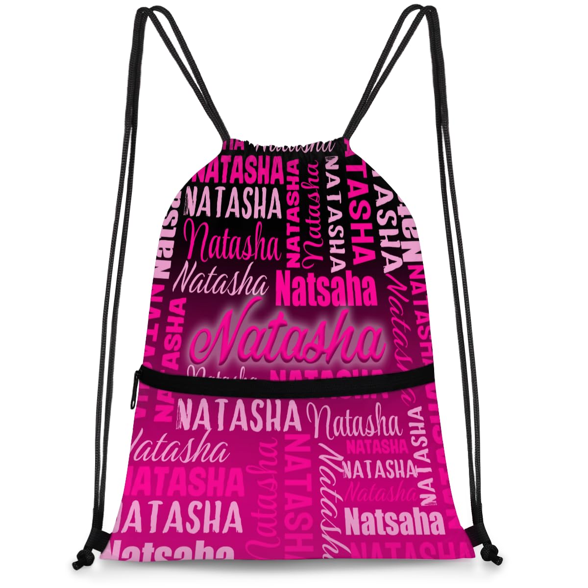 DOHOATI Personalised Drawstring-Swimming-Bags for Kids Adults Custom Name Gym Bag Beach Bag Dance Gymnastics Bag for Travel Sport Hot Pink Black Text