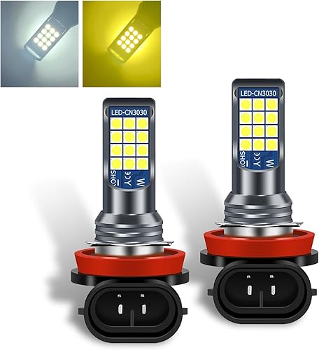 Flygun 2 luces antiniebla LED H11H8 para automóvil, flash de doble color 1500LM 3030 cuentas de lámpara LED, carcasa de aleación, bombilla integrada