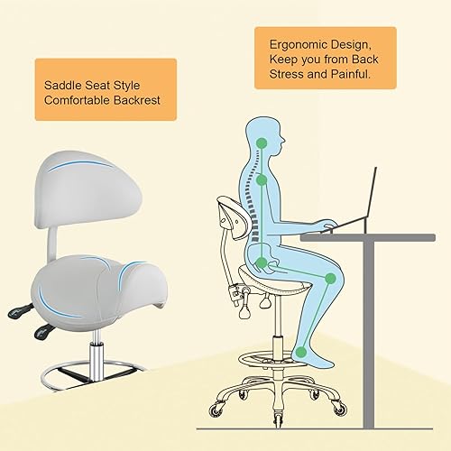 Miniatura 3 de Silla de montar con reposapiés de apoyo trasero, resistente (350 libras), silla giratoria hidráulica ajustable para salón, spa, belleza, masaje,