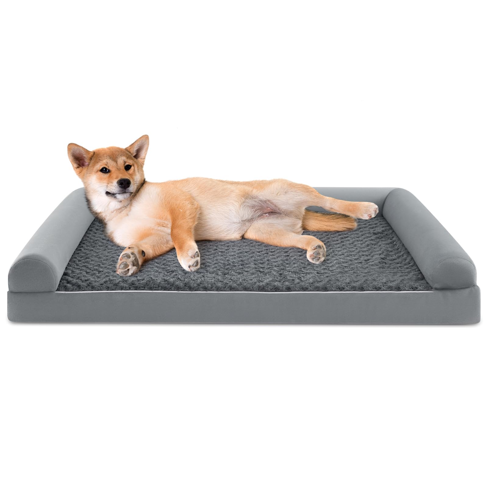 COSTWAY Cama Ortopédica para Perros, Cama Perro Grande con Tejido Interno Impermeable, Sofá para Perros con Funda Extraíble y Lavable, Gris, 122 x 89 x 18 cm (X-Large)
