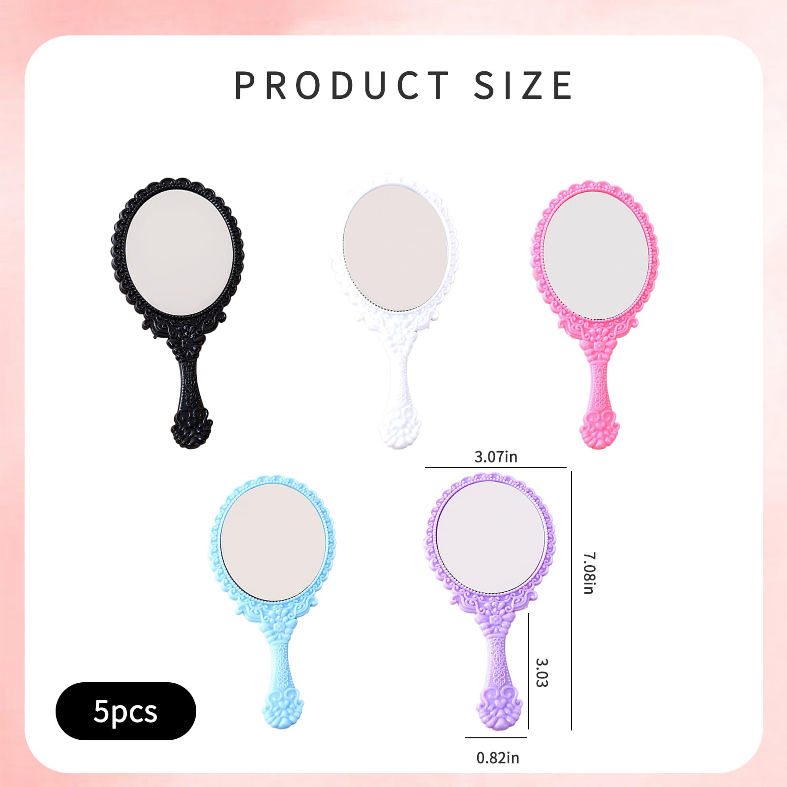 5 Handspiegel Im Prinzessinnen-Stil - Retro Design Mit Griff In 5 Farben (schwarz, Weiß, Rosa, Blau, Lila)