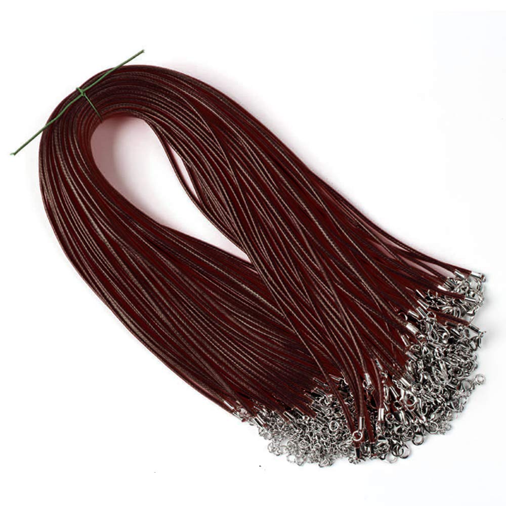 Raylinedo® 20 Pieces 18 inch Wax Cord Necklaces 1.5mm Coffee Braided Imitation Leather Cord Rope Necklace Chain with Lobster for DIY Jewelry Making