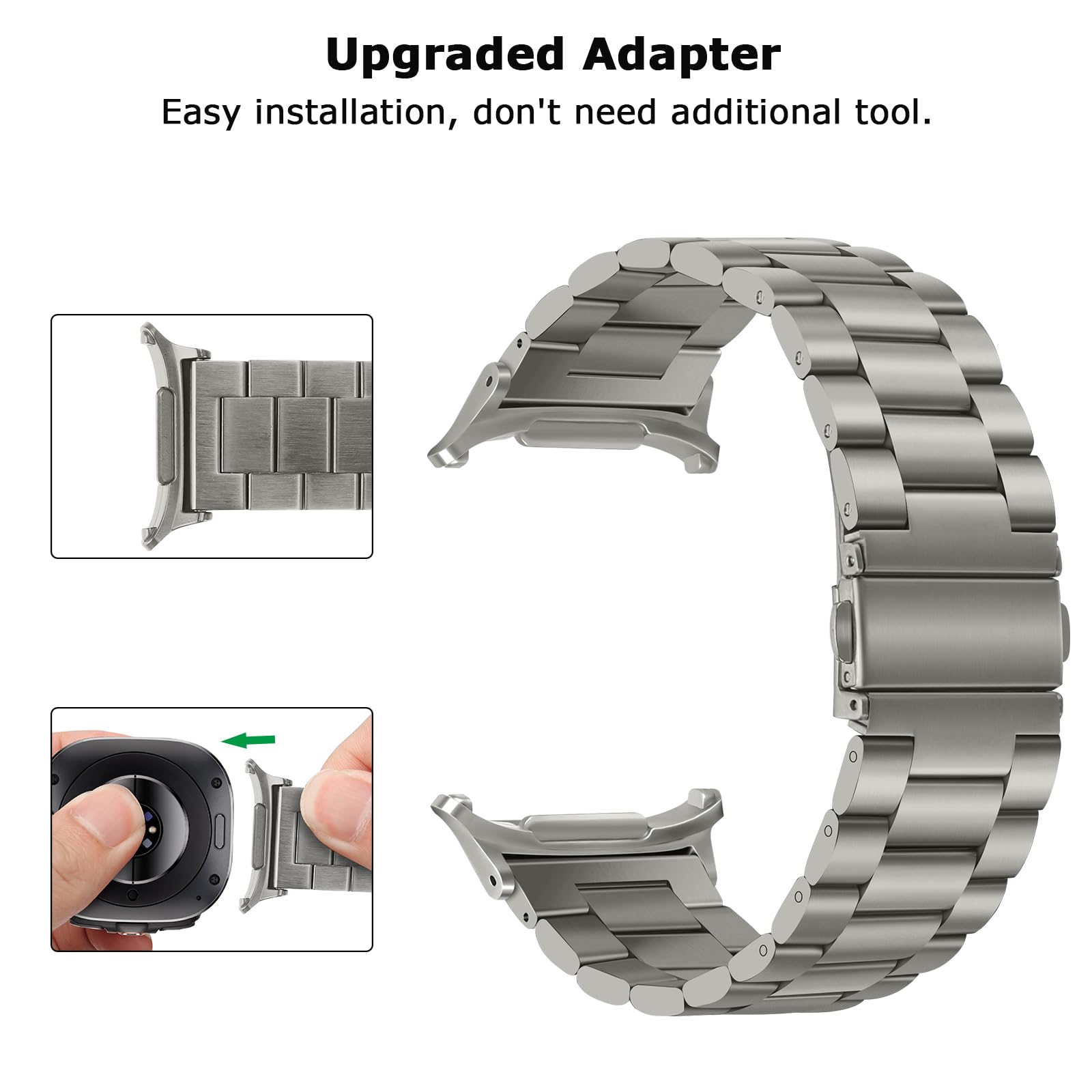 Tasikar Bracelets en acier inoxydable compatibles avec la Samsung Galaxy Watch Ultra 47mm (2025/2024), No Gap -bracelet homme femme pour Galaxy Watch Ultra 47mm (2025/2024), Gris Titane