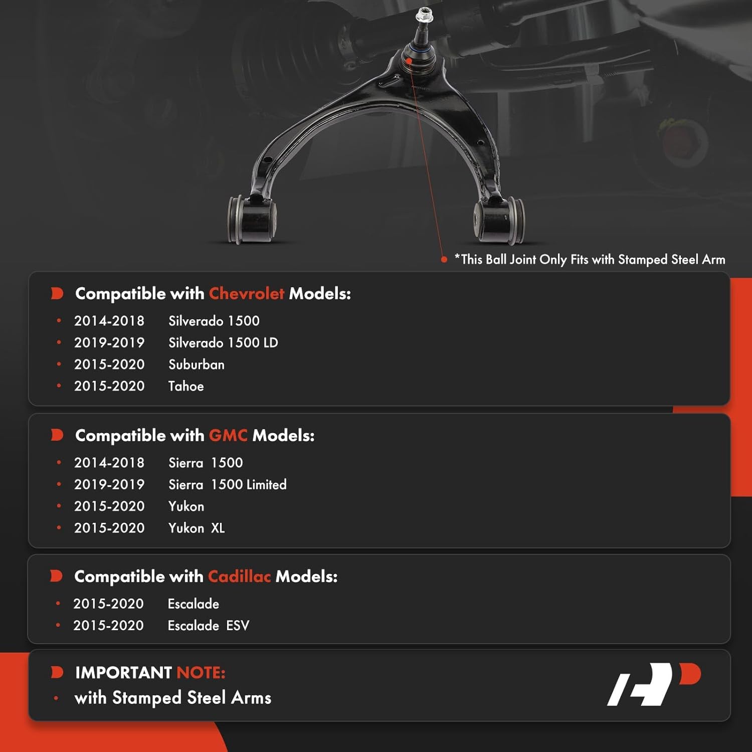 A-Premium 2 x Front Lower Ball Joint, Fit For Chevy GMC Cadillac - Silverado 1500/Sierra 1500 2014-2018, Tahoe/Yukon XL/Suburban/Escalade ESV 2015-2020, Silverado 1500 LD/Sierra 1500 Limited 2019