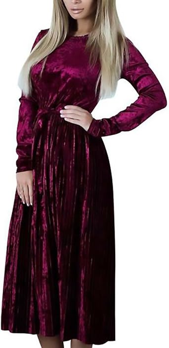 Abiti Da Cerimonia Donna Lunghi Eleganti Vintage Velluto Vestiti Autunno  Invernali Manica Chic Lunga Rotondo Collo Vita Alta A Pieghe Cocktail Festa  Banchetto Vestito Abito Da Sera Abbigliamento : Amazon.it: Abbigliamento