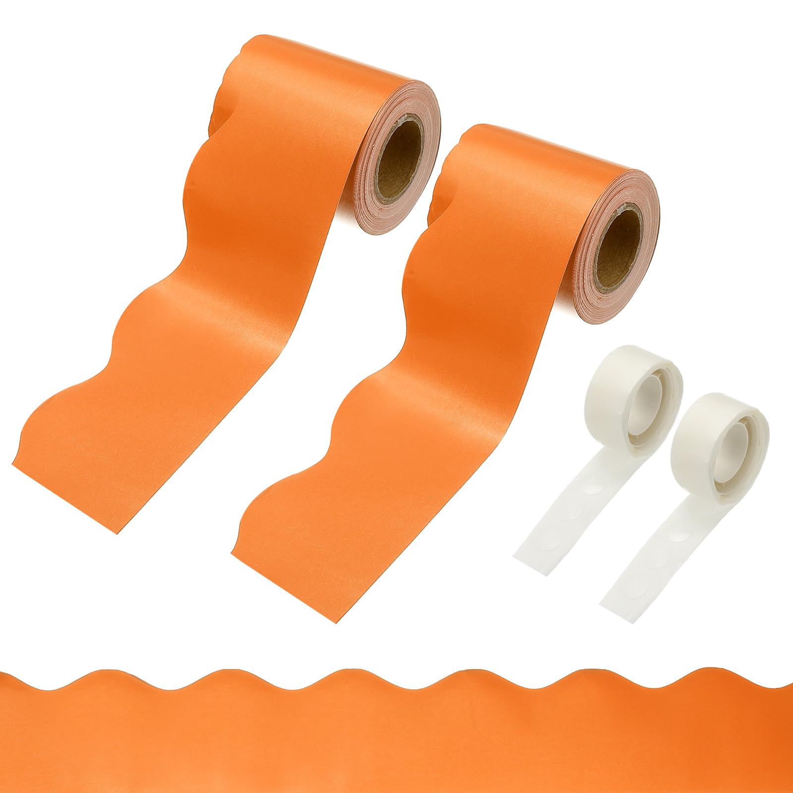 PATIKIL 2 Rolls Bulletin Board Borders, 65.6ft Orange Border for Bulletin Board with Clear Sticky Dots Scalloped Trim for Office Party Classroom Decorations โ image 1
