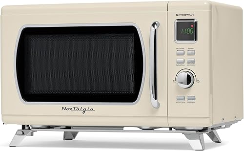 Nostalgia Horno microondas retro Mid-Century para encimera, grande, 900 vatios, 0.9 pies cúbicos, 8 ajustes de cocción preprogramados, reloj