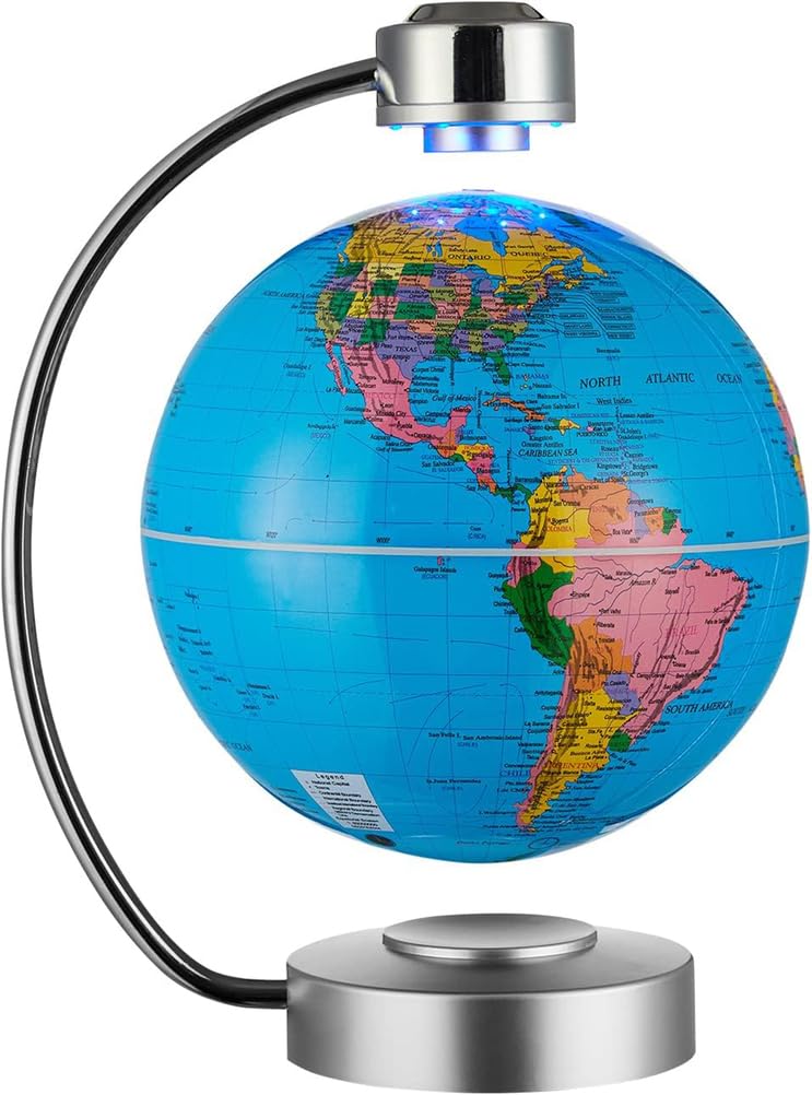 Wldoca One Color Magnetic Levitation Floating Globe With Led Lights, Maglev Globe 8" Anti-Gravity World Map Spinning Globe For Educational Home Office Desk Decor - Birthday Holiday Party Item