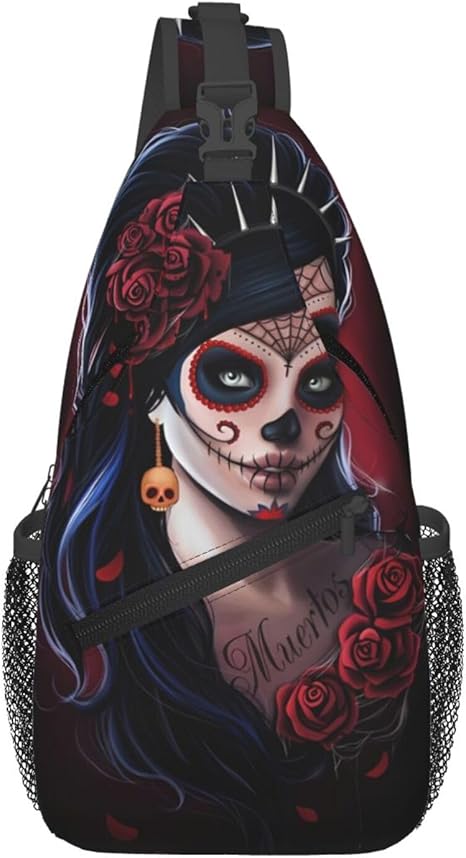 Sugar Skull Sling Bag Crossbody Backpack for Travel Hiking Chest Daypack Shoulder Sling Bag for Men Women
