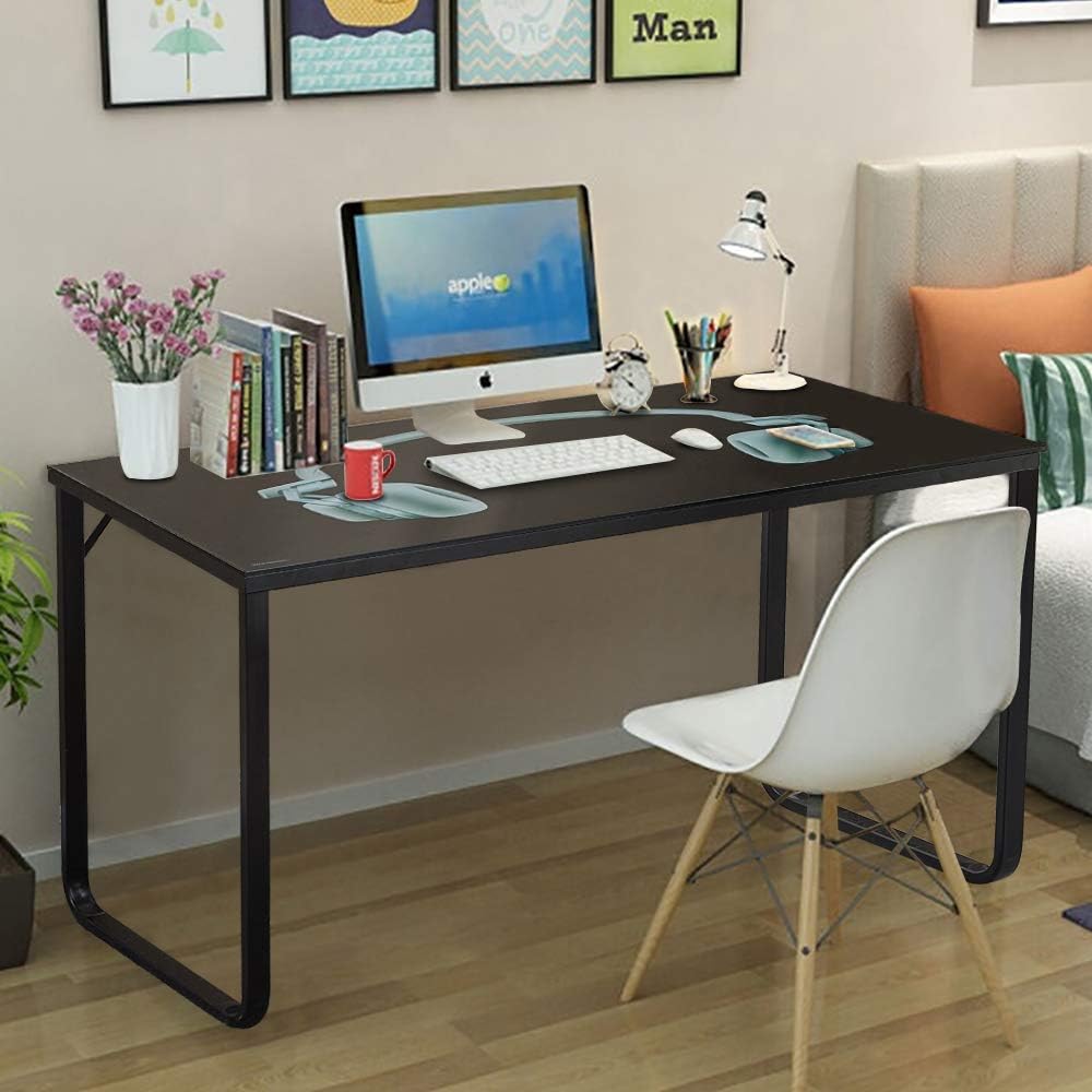 TUKAILAi Tempered Glass Top Computer Workstations Computer Desk with Metal Frame Student Writing Reading Desk Home Office Table 105 x 55 x 75 cm