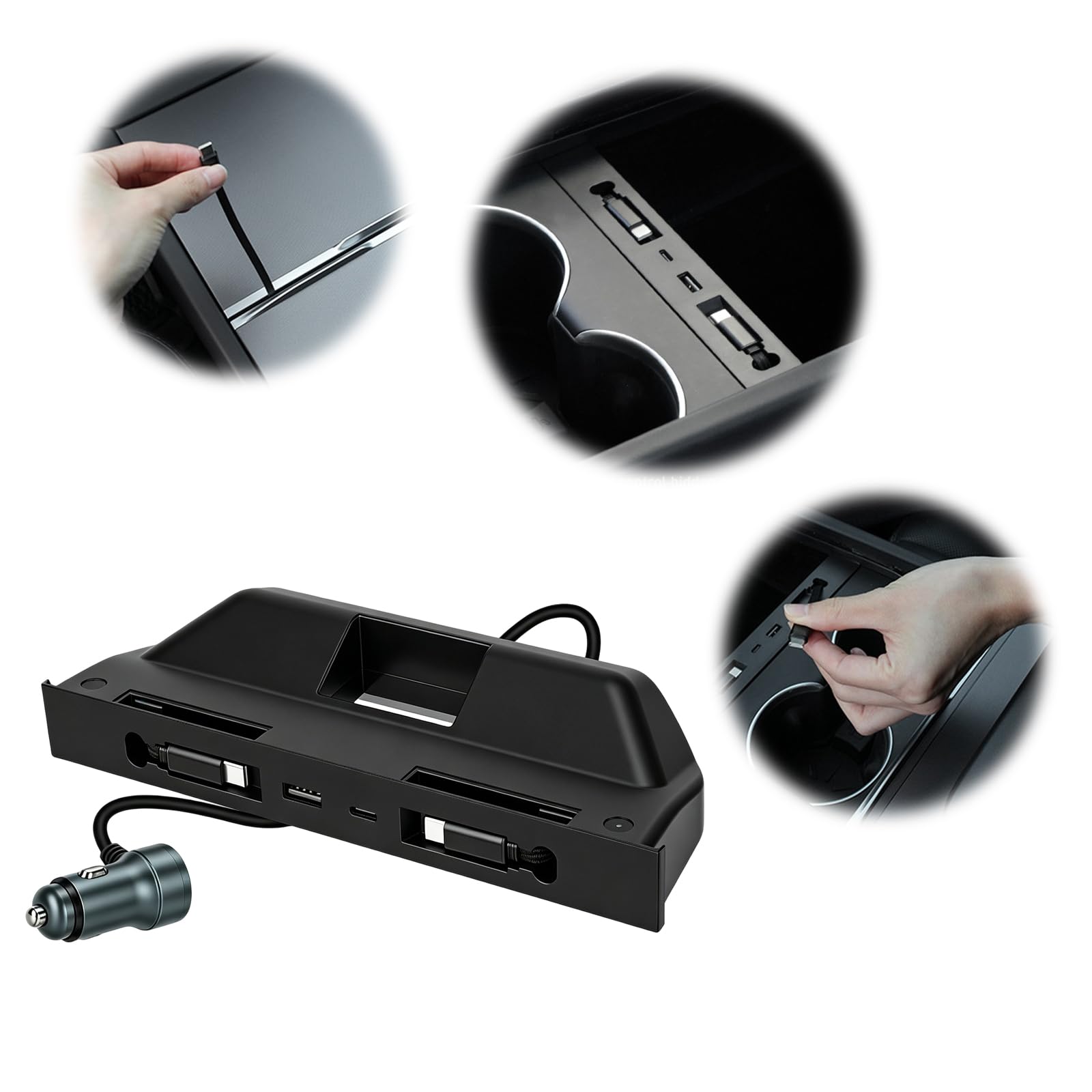 Koncentrator USB do wieloportowej stacji dokującej do ładowarki Tesla | Precyzyjnie dopasowana konstrukcja – specjalnie uformowana dla konsoli ModelY/YL/3, pasuje do wnętrza z eleganckim matowym