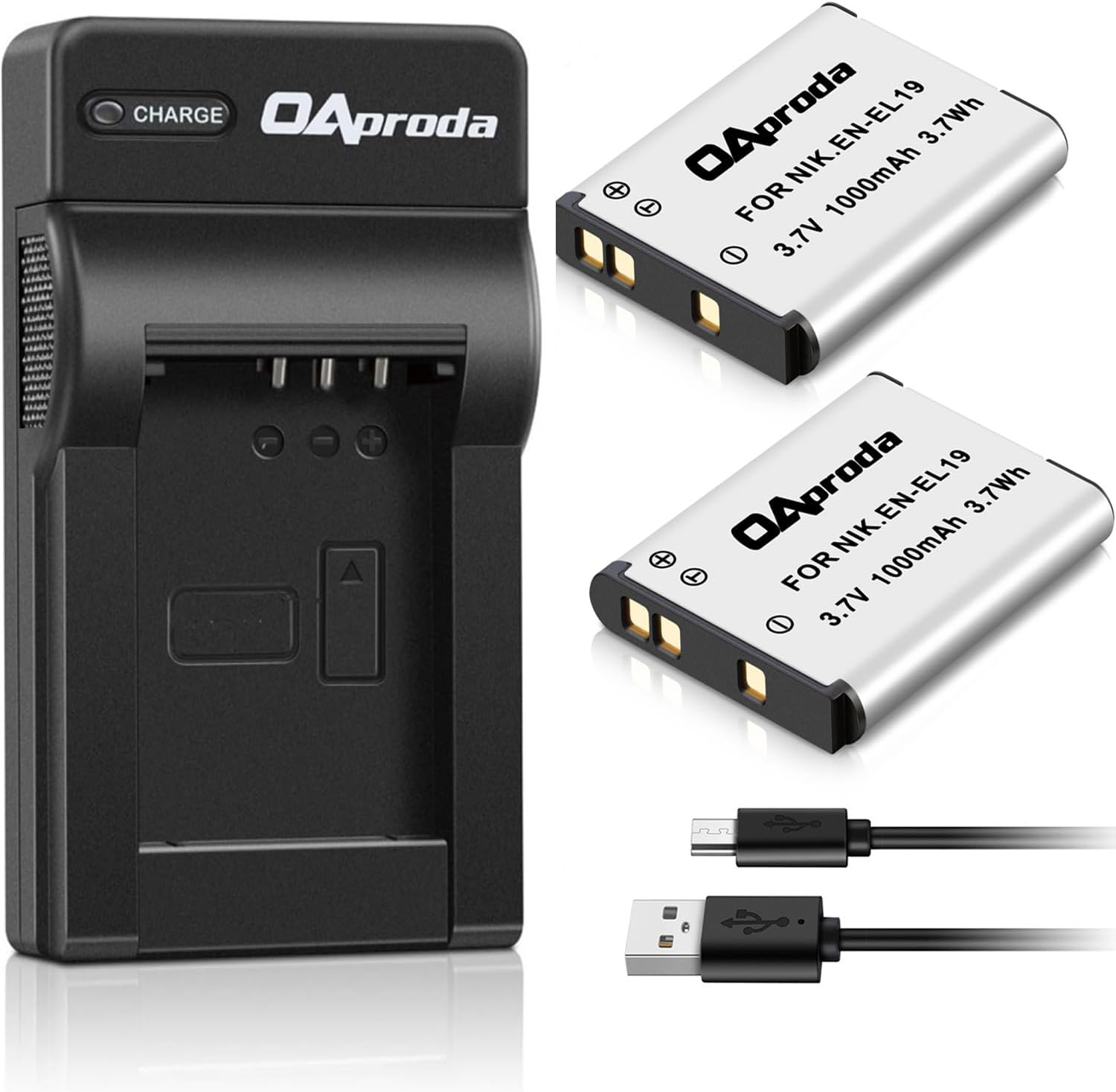 OAproda 2 Pack EN-EL19 Battery and Rapid USB Charger for Nikon Coolpix S32 S33 S100 S2800 S3100 S3200 S3300 S3500 S3600 S3700 S4100 S4200 S4300 S5200 S5300 S6500 S6800 S7000 Son NP-BJ1 DSC-RX0 Camera