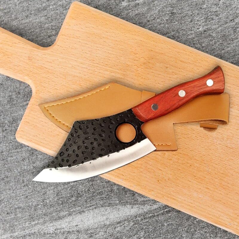 Miniatura 6 de Cuchillo de corte de carne de chef de 5.5 pulgadas, cuchillo de cocina con agujero para los dedos, cuchillo de carnicero de acero inoxidable