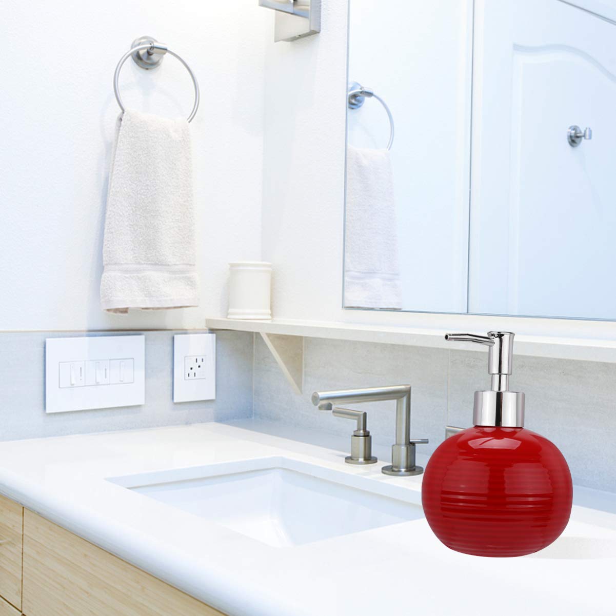 Rote Keramik-pumpflasche Für Lotion-quetschspender Porzellan-spenderflaschen Für Badezimmer Unisex Einfach Zu Verwenden