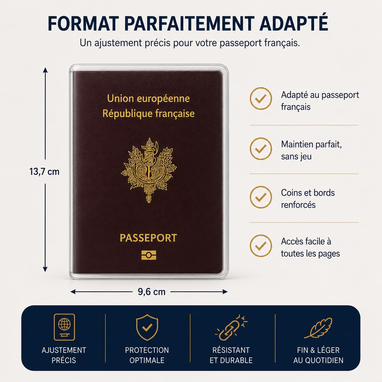 Lot de 2 Étuis Passeport Transparent – Format Européen 13x10 cm – PVC Cristal Haute Qualité – Fabriqué en France – Protection Passeport Souple