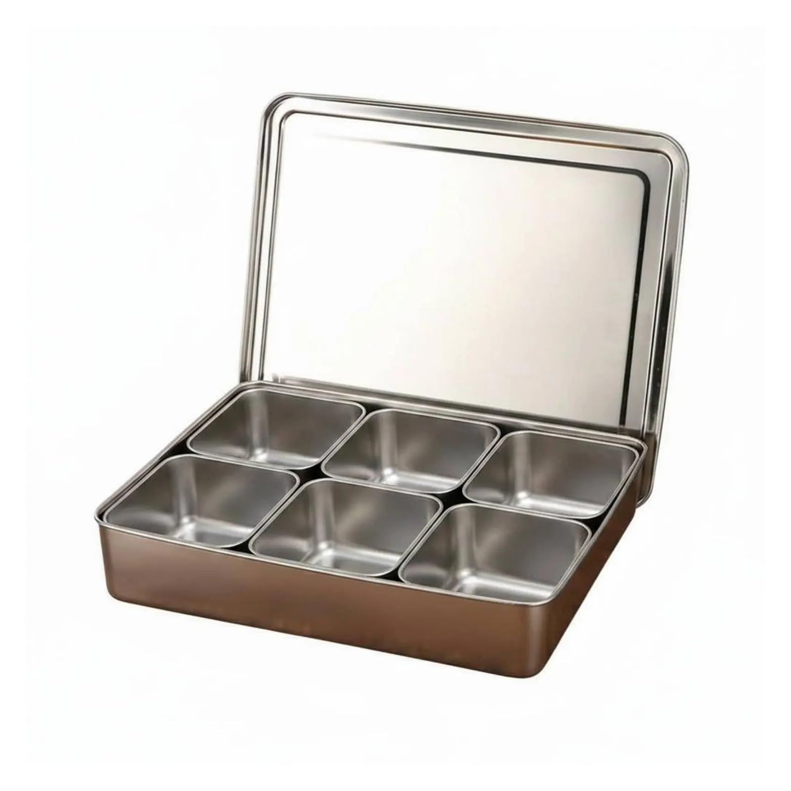 UBOHUZ Stainless Steel Condiment Box Easy To Clean Multi-Compartment Seasoning Container Set Multipurpose for Kitchen Condiment(6 Compartment)