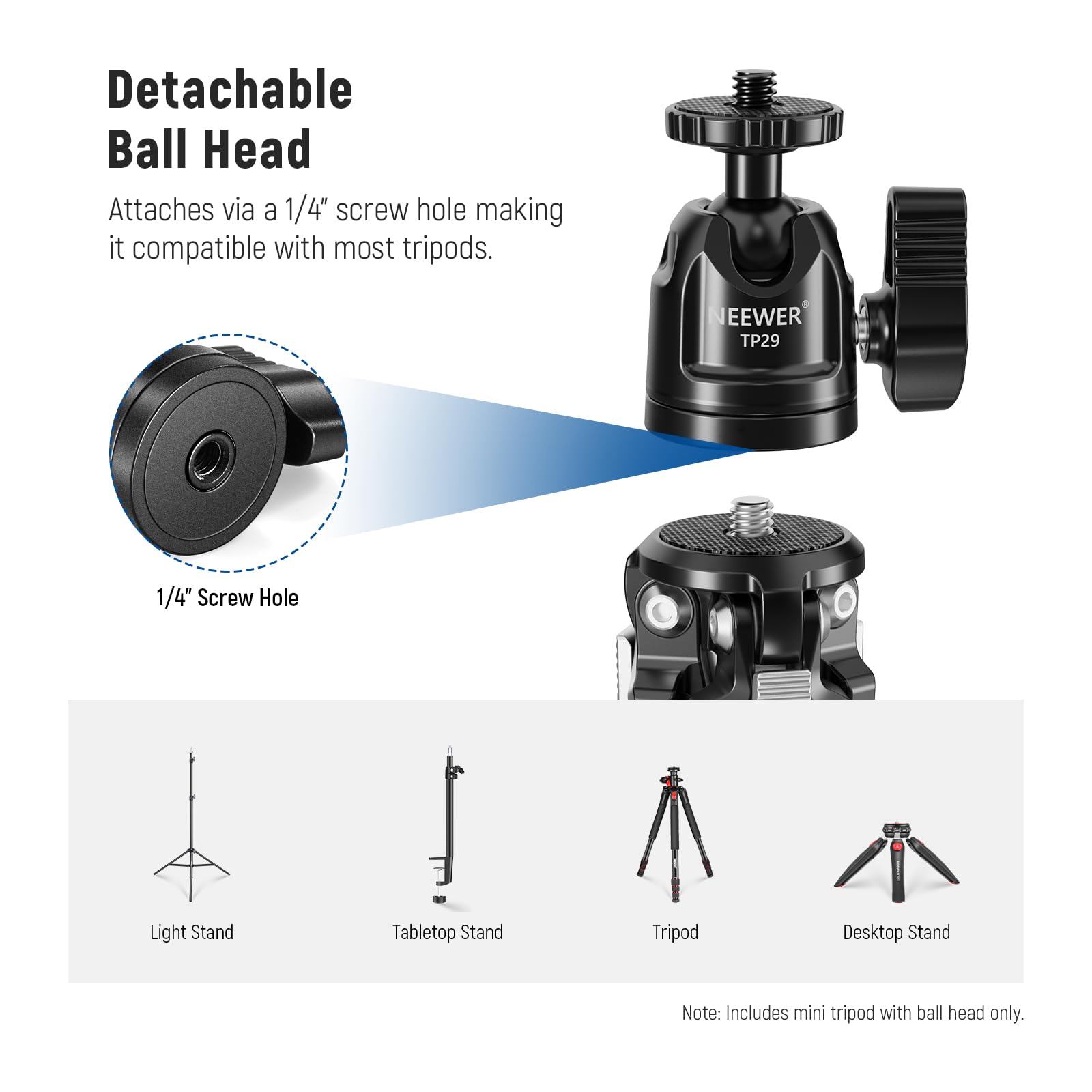 NEEWER Mini Trépied de Table en Métal avec Rotule 360°, Support de Prise de Vue Verticale et Poignée, Trépied de Voyage Portable avec Vis 1/4" pour Caméra Smartphone Action Cam, Charge Max. 3kg, TP29