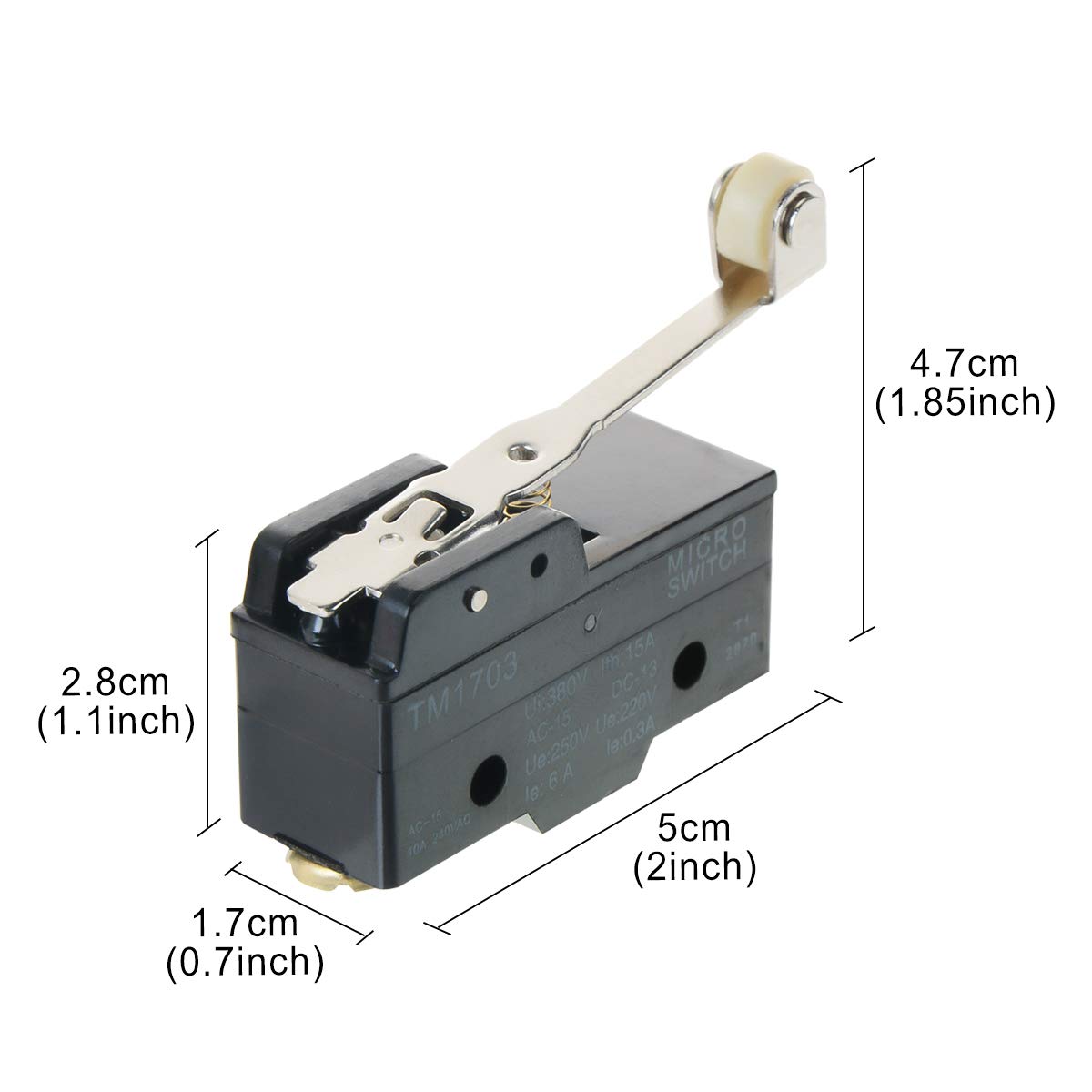 TM-1703 250V AC 15A Screw Terminals Long Hinge Roller Lever Micro 