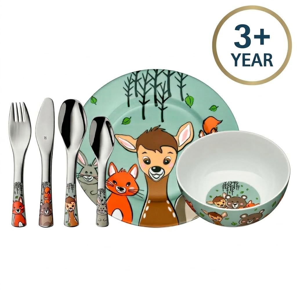 Regalo Grabado Personalisiertes Besteck mit Tieren, Wald, ab 3 Jahren | 6-teiliges Kindergeschirr-Set mit graviertem Namen für Kinder ab 3 Jahren.