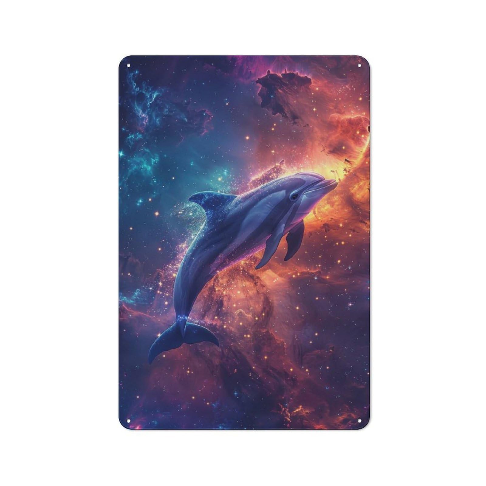 Rustic Vintage Metal Sign 30x20cm Featuring Cosmic Dolphin, Home Bar Decor for Cafe, Pub, Workshop Or Home Bar